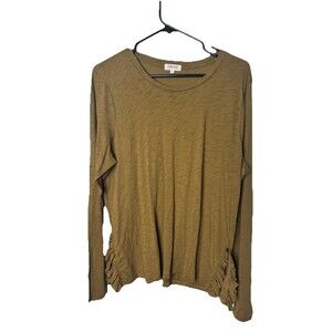 Goldie LeWinter women's Long Sleeve Ruffle Top Size XL Pina Cotton Gold Mustard